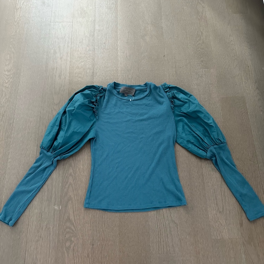 Anthropologie ribbed puff sleeve top